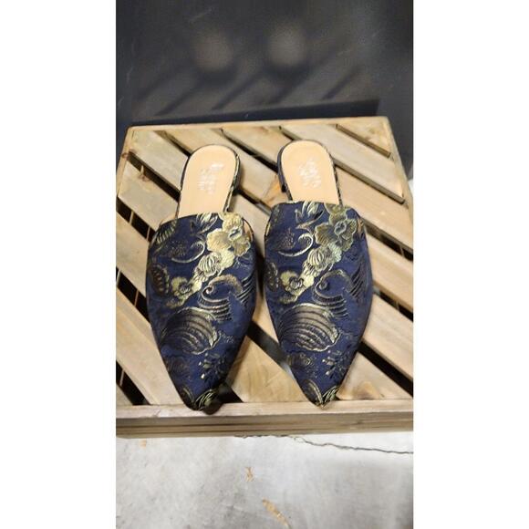 EUC Franco Sarto Gold metallic black slides mules worn 1 time by me 9.5 - Picture 2 of 7